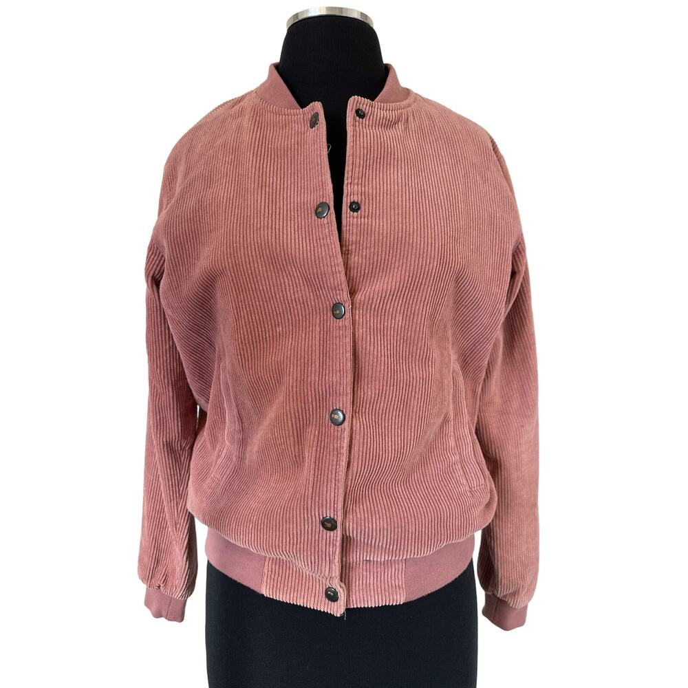 Brandy Melville Dennis Corduroy Bomber Jacket Pink Mauve Snap Close One Size